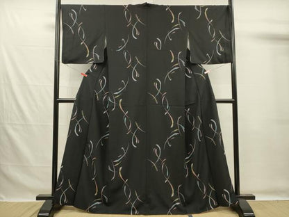 平和屋着物■上質な小紋　羽文　黒地　正絹　逸品　DABG7566ya