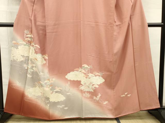平和屋着物■訪問着　駒刺繍　渡橋流水花松文　暈し染め　金銀彩　正絹　逸品　DABG7569ya