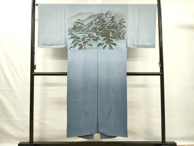 平和屋着物■男性　長襦袢　袷　手描き　人物風景文　暈し染め　金彩　正絹　逸品　DABG7572ya