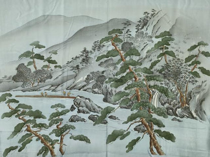 平和屋着物■男性　長襦袢　袷　手描き　人物風景文　暈し染め　金彩　正絹　逸品　DABG7572ya