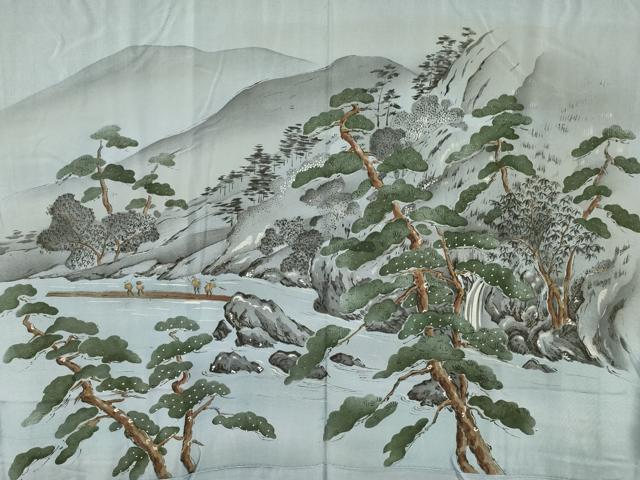 平和屋着物■男性　長襦袢　袷　手描き　人物風景文　暈し染め　金彩　正絹　逸品　DABG7572ya