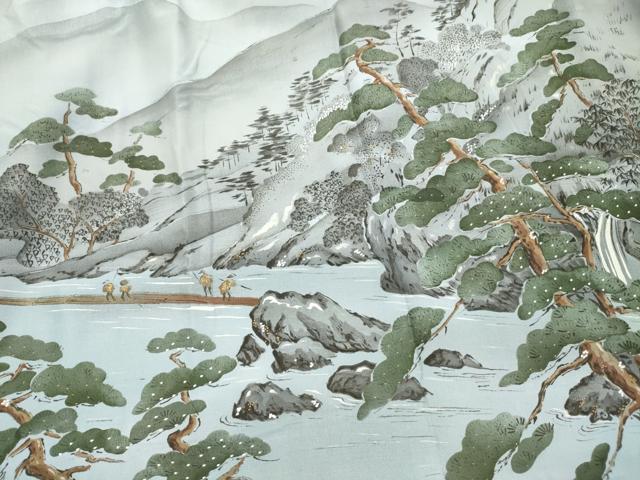 平和屋着物■男性　長襦袢　袷　手描き　人物風景文　暈し染め　金彩　正絹　逸品　DABG7572ya