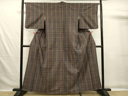 平和屋着物■上質な紬　格子　正絹　逸品　DABG7574ya