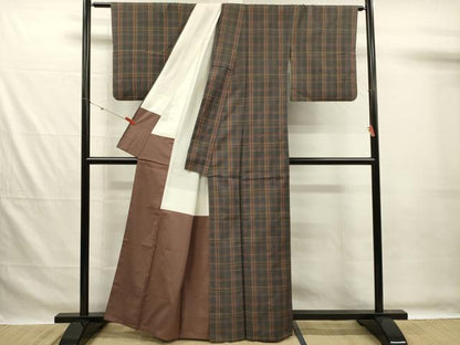 平和屋着物■上質な紬　格子　正絹　逸品　DABG7574ya