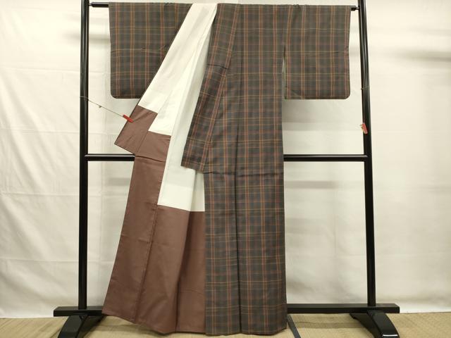 平和屋着物■上質な紬　格子　正絹　逸品　DABG7574ya