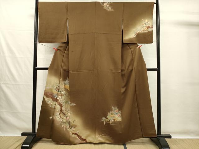 平和屋着物■訪問着　渡橋飛鶴風景花文　暈し染め　金銀彩　正絹　逸品　DABG7581ya