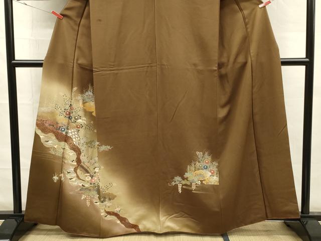 平和屋着物■訪問着　渡橋飛鶴風景花文　暈し染め　金銀彩　正絹　逸品　DABG7581ya