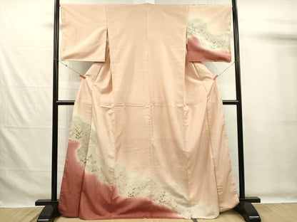 平和屋着物■訪問着　紬地　寿光織　立涌草花文　暈し染め　金糸　正絹　逸品　DABG7588ya