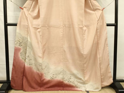 平和屋着物■訪問着　紬地　寿光織　立涌草花文　暈し染め　金糸　正絹　逸品　DABG7588ya