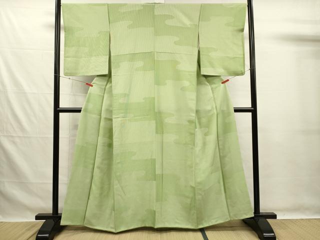 平和屋着物■江戸小紋　流水文　万筋　生成り色×鶸萌黄色　正絹　逸品　DABG7598ya
