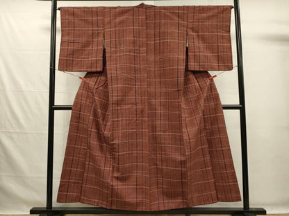 平和屋着物■上質な紬　格子　正絹　逸品　DABG7604ya