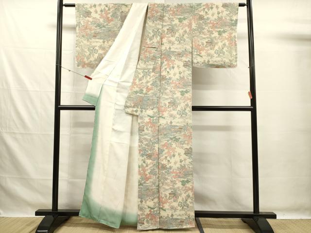 平和屋着物■上質な小紋　人物風景文　鬼しぼ縮緬　正絹　逸品　未使用　DABG7607ya