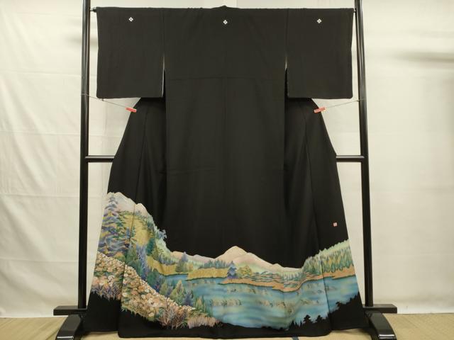 平和屋着物■豪華黒留袖　作家文　風景花文　金彩　正絹　逸品　DABG7609ya