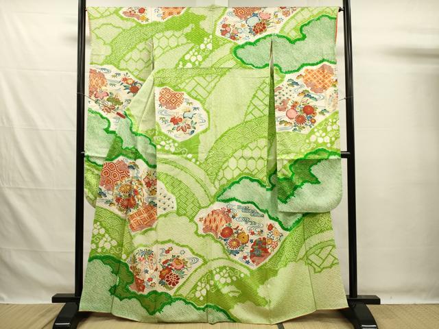 平和屋着物■豪華振袖　駒刺繍　絞り　雪輪花文　金彩　正絹　逸品　DABG7610ya