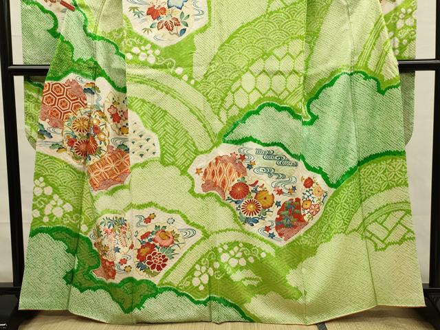 平和屋着物■豪華振袖　駒刺繍　絞り　雪輪花文　金彩　正絹　逸品　DABG7610ya