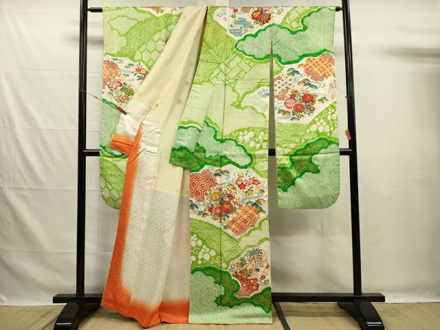 平和屋着物■豪華振袖　駒刺繍　絞り　雪輪花文　金彩　正絹　逸品　DABG7610ya