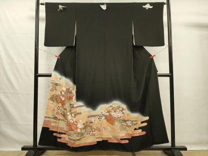平和屋着物■豪華黒留袖　駒刺繍　扇面宝尽くし花文　暈し染め　金彩　正絹　逸品　未使用　DABG7616ya