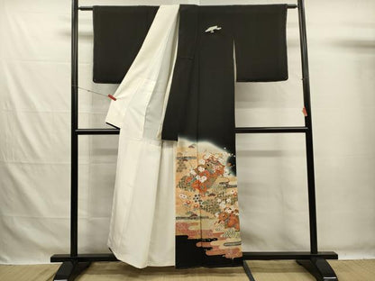 平和屋着物■豪華黒留袖　駒刺繍　扇面宝尽くし花文　暈し染め　金彩　正絹　逸品　未使用　DABG7616ya