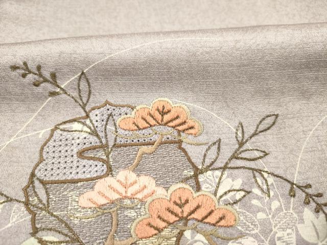 平和屋着物■中国三大刺繍　スワトウ刺繍　汕頭刺繍　訪問着　花松文　暈し染め　金糸　正絹　逸品　DABG7622ya