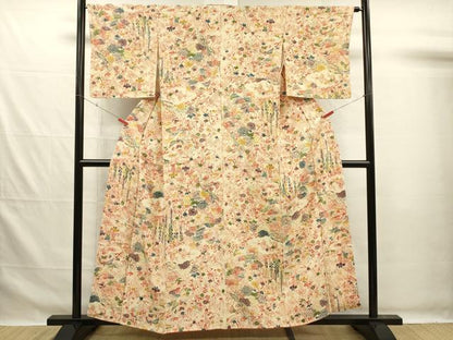 平和屋着物■上質な小紋　型染め　草花文　正絹　逸品　DABG7624ya