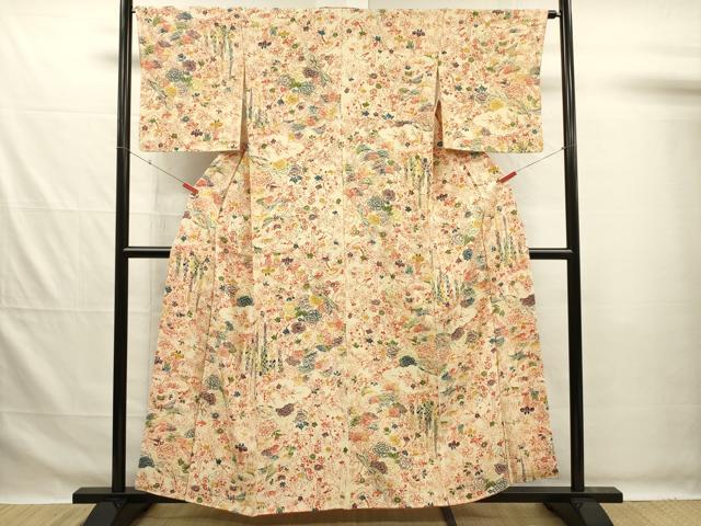 平和屋着物■上質な小紋　型染め　草花文　正絹　逸品　DABG7624ya