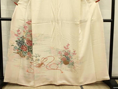 平和屋着物■訪問着　刺繍　牡丹　花車文　正絹　逸品　DABG7625ya