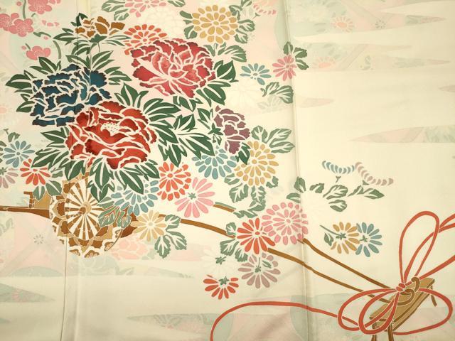 平和屋着物■訪問着　刺繍　牡丹　花車文　正絹　逸品　DABG7625ya