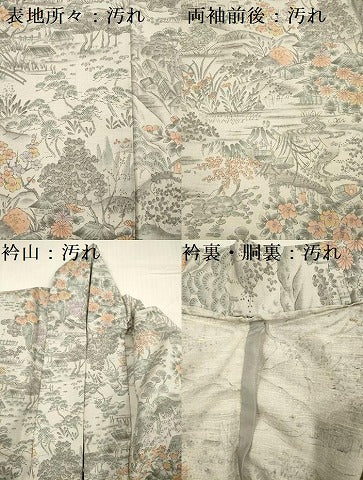 平和屋着物■上質な小紋　紬地　手描き　風景花文　正絹　逸品　DABG7634ya