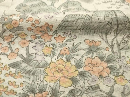 平和屋着物■上質な小紋　紬地　手描き　風景花文　正絹　逸品　DABG7634ya