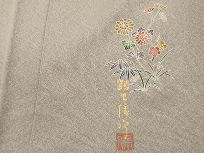 平和屋着物■本加賀友禅作家　鶴見保次監修　色無地　霞地紋　素色　正絹　逸品　DABG7639ya