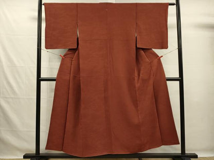 平和屋着物■上質な色無地　霞地紋　赤丹色　正絹　逸品　DABG7641ya