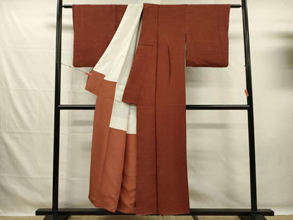 平和屋着物■上質な色無地　霞地紋　赤丹色　正絹　逸品　DABG7641ya