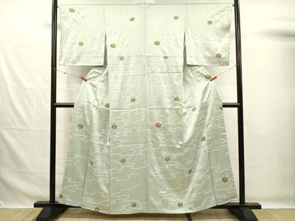 平和屋着物■上質な小紋　流水楓文　鹿の子　正絹　逸品　DABG7649ya