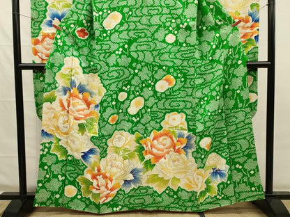 平和屋着物■豪華振袖　駒刺繍　絞り　草花文　牡丹　金彩　正絹　逸品　DABG7656ya
