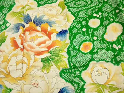 平和屋着物■豪華振袖　駒刺繍　絞り　草花文　牡丹　金彩　正絹　逸品　DABG7656ya