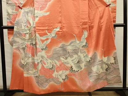 平和屋着物■豪華振袖　駒刺繍　飛鶴文　暈し染め　金彩　正絹　逸品　DABG7658ya