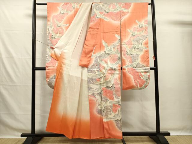 平和屋着物■豪華振袖　駒刺繍　飛鶴文　暈し染め　金彩　正絹　逸品　DABG7658ya