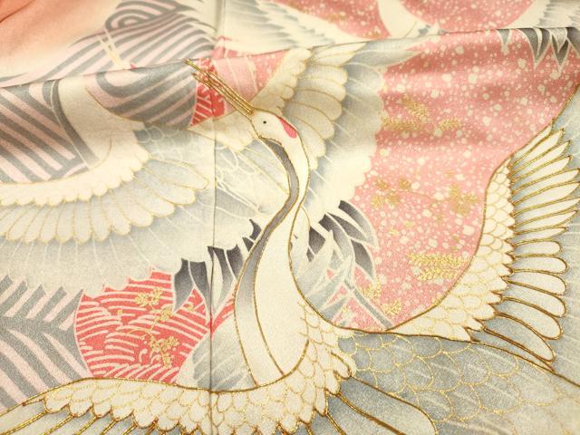 平和屋着物■豪華振袖　駒刺繍　飛鶴文　暈し染め　金彩　正絹　逸品　DABG7658ya