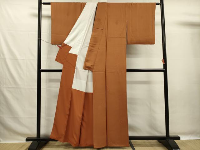 平和屋着物■上質な色無地　鏡裏花地紋　土色　正絹　逸品　DABG7670ya