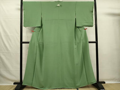平和屋着物■上質な色無地　若葉色　正絹　逸品　DABG7673ya