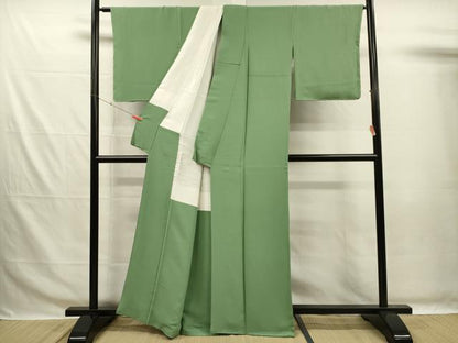 平和屋着物■上質な色無地　若葉色　正絹　逸品　DABG7673ya
