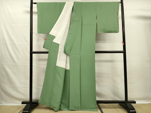 平和屋着物■上質な色無地　若葉色　正絹　逸品　DABG7673ya