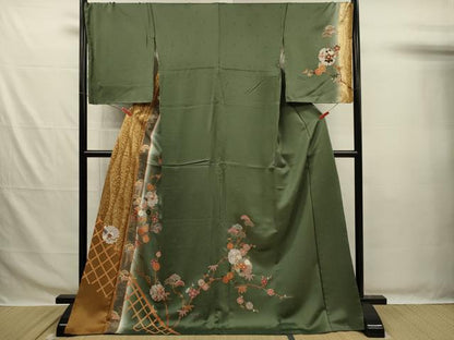 平和屋着物■訪問着　雪輪草花文　松竹梅　暈し染め　金彩　ロング丈　正絹　逸品　DABG7678ya