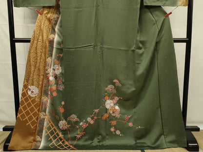 平和屋着物■訪問着　雪輪草花文　松竹梅　暈し染め　金彩　ロング丈　正絹　逸品　DABG7678ya