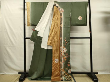 平和屋着物■訪問着　雪輪草花文　松竹梅　暈し染め　金彩　ロング丈　正絹　逸品　DABG7678ya
