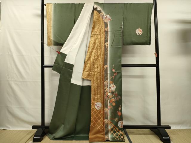 平和屋着物■訪問着　雪輪草花文　松竹梅　暈し染め　金彩　ロング丈　正絹　逸品　DABG7678ya