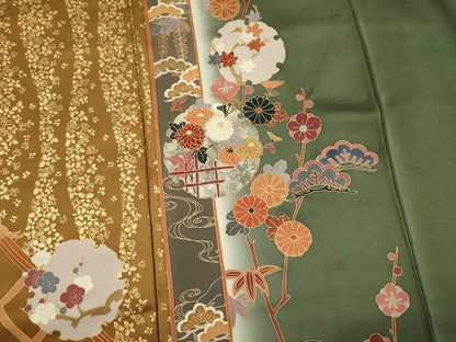 平和屋着物■訪問着　雪輪草花文　松竹梅　暈し染め　金彩　ロング丈　正絹　逸品　DABG7678ya