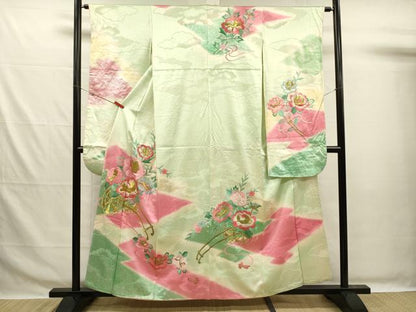 平和屋着物■豪華振袖　駒刺繍　総刺繍　花車文　暈し染め　金糸　正絹　逸品　DABG7680ya
