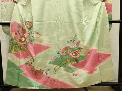 平和屋着物■豪華振袖　駒刺繍　総刺繍　花車文　暈し染め　金糸　正絹　逸品　DABG7680ya