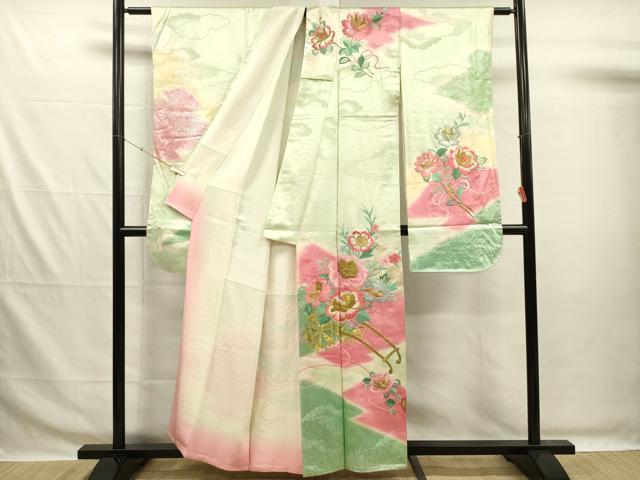 平和屋着物■豪華振袖　駒刺繍　総刺繍　花車文　暈し染め　金糸　正絹　逸品　DABG7680ya